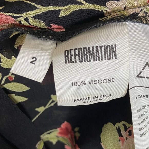 Reformation Sherwood Black Jumpsuit Floral Open Long Sleeve Flared Leg Size 2 - Picture 7 of 8